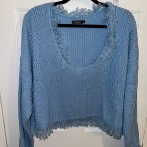 WORN ONCE Boohoo Blue Frayed Knit Sweater